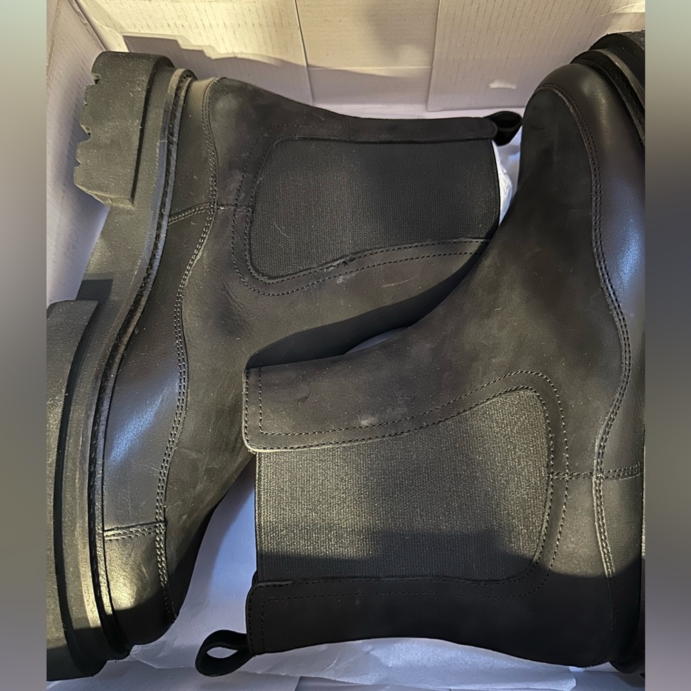 Cute black leather lug boots
